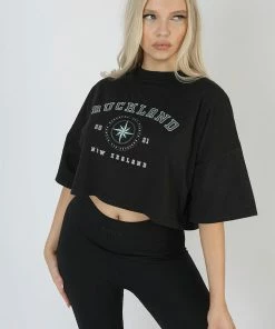 Public Desire UK KAIIA CLOTHING Auckland Slogan Crop Top Black