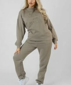 Public Desire UK KAIIA CLOTHING Be Your Own Muse Embroidered Sweatshirt Khaki