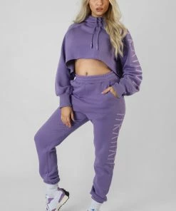 Public Desire UK KAIIA CLOTHING Kaiia Slogan Cropped Hoodie Violet