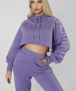 Public Desire UK KAIIA CLOTHING Kaiia Slogan Cropped Hoodie Violet