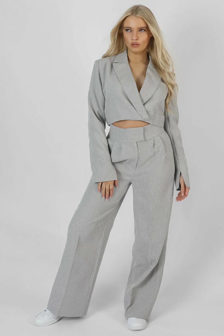 Public Desire UK KAIIA CLOTHING Tailored Boxy Cropped Blazer Grey 3 Public Desire UK KAIIA CLOTHING Tailored Boxy Cropped Blazer Grey