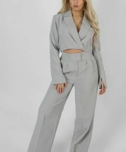 Public Desire UK KAIIA CLOTHING Tailored Wide Leg Trouser Grey 8 Public Desire UK KAIIA CLOTHING Tailored Wide Leg Trouser Grey