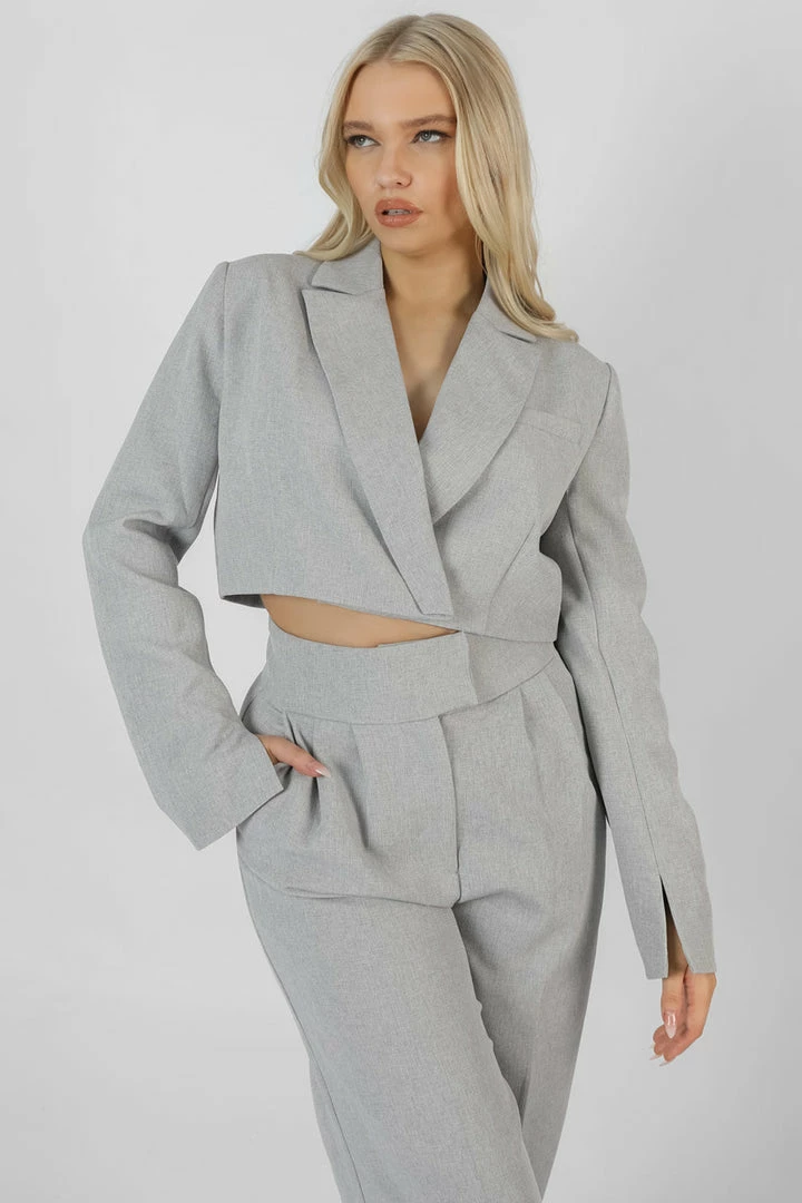 Public Desire UK KAIIA CLOTHING Tailored Boxy Cropped Blazer Grey 2 Public Desire UK KAIIA CLOTHING Tailored Boxy Cropped Blazer Grey