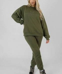 Public Desire UK Oversized Embroidered Sweatshirt Khaki KAIIA CLOTHING