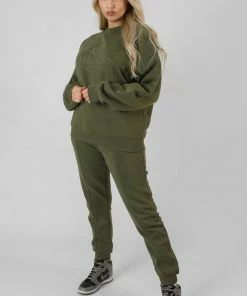 Public Desire UK Oversized Embroidered Sweatshirt Khaki KAIIA CLOTHING