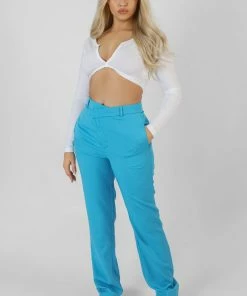 Public Desire UK Twist Front Long Sleeve Crop Top White KAIIA CLOTHING