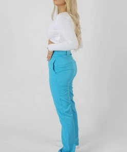 Public Desire UK KAIIA CLOTHING Wrap Waistband Straight Leg Trouser Blue