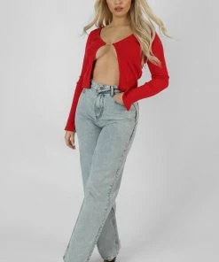 Public Desire UK KAIIA CLOTHING Kaiia Trim Ribbed Top Red