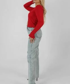 Public Desire UK KAIIA CLOTHING Kaiia Trim Ribbed Top Red