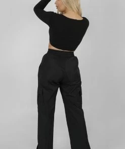 Public Desire UK KAIIA CLOTHING Twist Front Long Sleeve Crop Top Black