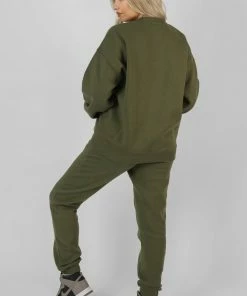 Public Desire UK Oversized Embroidered Sweatshirt Khaki KAIIA CLOTHING