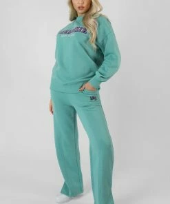 Public Desire UK Oversized Embroidered Slogan Sweatshirt Aqua