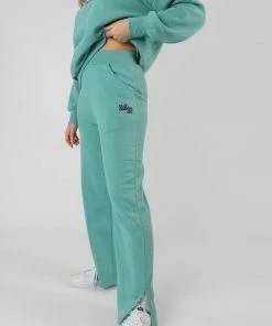 Public Desire UK KAIIA CLOTHING Seam Front Striaght Leg Embroidered Joggers Aqua