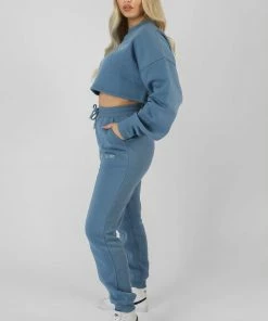 Public Desire UK KAIIA CLOTHING Be Your Own Muse Wave Print Cropped Sweatshirt Blue