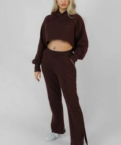 Public Desire UK KAIIA CLOTHING Kaiia Tonal Embroidered Joggers Dark Brown
