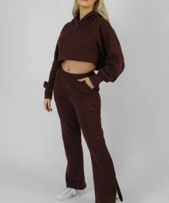 Public Desire UK Embroidered Cropped Hoodie Dark Brown KAIIA CLOTHING