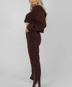 Public Desire UK Embroidered Cropped Hoodie Dark Brown KAIIA CLOTHING