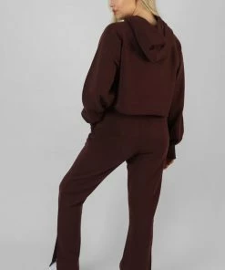 Public Desire UK Embroidered Cropped Hoodie Dark Brown KAIIA CLOTHING