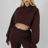 Public Desire UK Embroidered Cropped Hoodie Dark Brown KAIIA CLOTHING