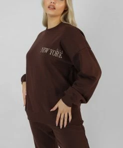 Public Desire UK New York Oversized Sweatshirt Chocolate