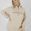 Public Desire UK Manhattan Half Zip Sweatshirt Stone KAIIA CLOTHING