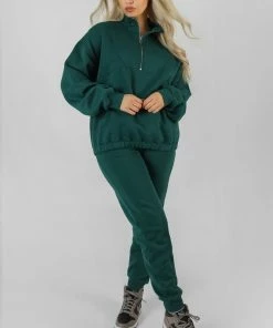 Public Desire UK Oversized Half Zip Sweatshirt Forest Green