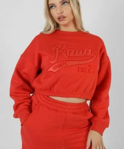 Public Desire UK Varsity Tonal Sweatshirt Flame Red 9 Public Desire UK Varsity Tonal Sweatshirt Flame Red