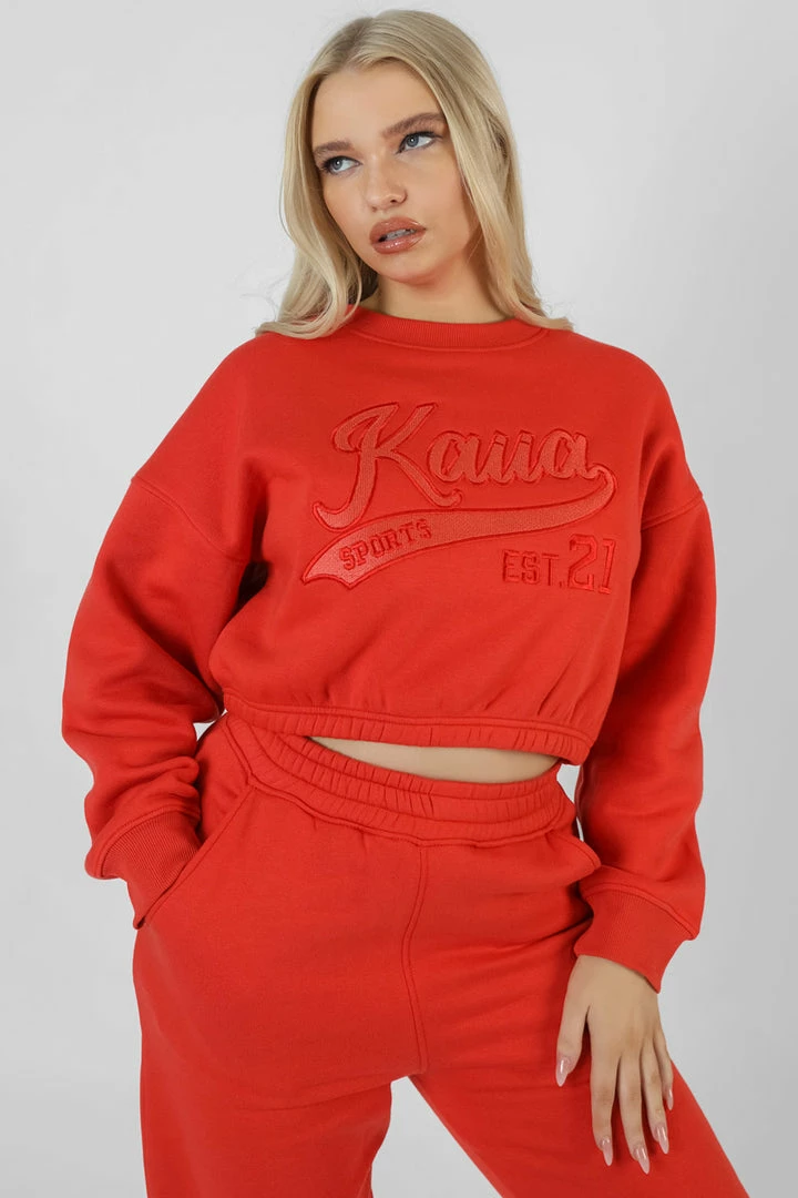 Public Desire UK Varsity Tonal Sweatshirt Flame Red 5 Public Desire UK Varsity Tonal Sweatshirt Flame Red
