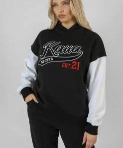 Public Desire UK KAIIA CLOTHING Varsity Contrast Sleeve Hoodie Black