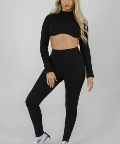 Public Desire UK KAIIA CLOTHING Athleisure High Neck Underbust Top Black