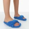 Public Desire UK Slumber Blue Teddy Cross Over Strap Slippers