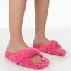 Public Desire UK Slumber Pink Teddy Cross Over Strap Slippers