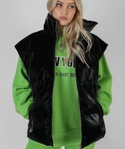 Public Desire UK High Shine Holographic Gillet Black KAIIA CLOTHING