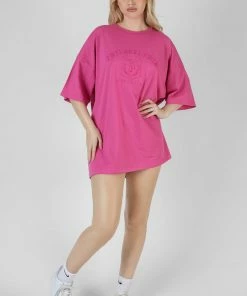 Public Desire UK KAIIA CLOTHING Philadelphia Embroidered T Shirt Dress Magenta