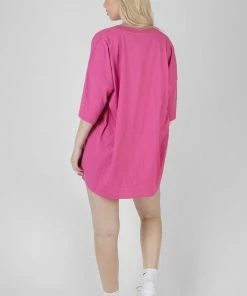 Public Desire UK KAIIA CLOTHING Philadelphia Embroidered T Shirt Dress Magenta
