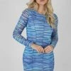 Public Desire UK KAIIA CLOTHING Space Dye Print Mesh Dress Blue