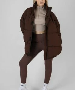 Public Desire UK KAIIA CLOTHING Padded Trapeze Puffer Chocolate