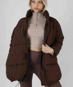 Public Desire UK KAIIA CLOTHING Padded Trapeze Puffer Chocolate