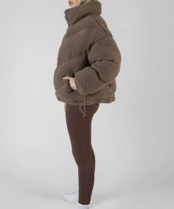 Public Desire UK Borg Puffer Jacket Taupe KAIIA CLOTHING