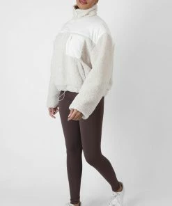 Public Desire UK Half Zip Conrast Borg Pull Over Sand