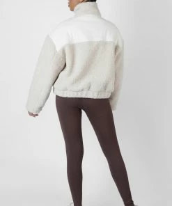 Public Desire UK Half Zip Conrast Borg Pull Over Sand