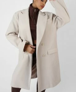 Public Desire UK Longline Oversized Wool Coat Stone KAIIA CLOTHING