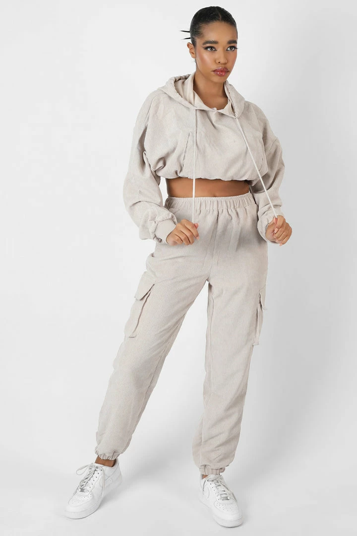 Public Desire UK KAIIA CLOTHING Cord Cropped Hoodie Ecru 3 Public Desire UK KAIIA CLOTHING Cord Cropped Hoodie Ecru