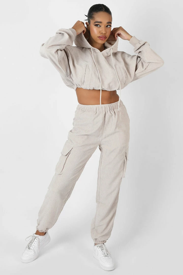 Public Desire UK KAIIA CLOTHING Cord Cropped Hoodie Ecru 1 Public Desire UK KAIIA CLOTHING Cord Cropped Hoodie Ecru