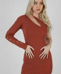 Public Desire UK One Shoulder Button Sleeve Mini Dress KAIIA CLOTHING
