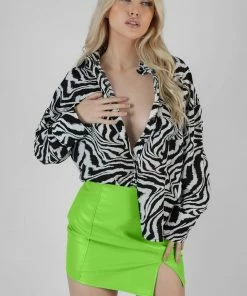 Public Desire UK KAIIA CLOTHING Psychedelic Printed Oversized Shirt Monochrome