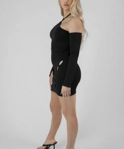 Public Desire UK KAIIA CLOTHING Halter Neck Button Detail Mini Dress