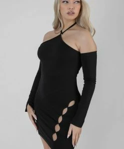 Public Desire UK KAIIA CLOTHING Halter Neck Button Detail Mini Dress