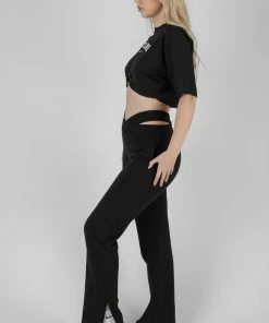 Public Desire UK KAIIA CLOTHING Melbourne Bull Ring Hem Cropped T-Shirt Black