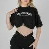 Public Desire UK KAIIA CLOTHING Melbourne Bull Ring Hem Cropped T-Shirt Black